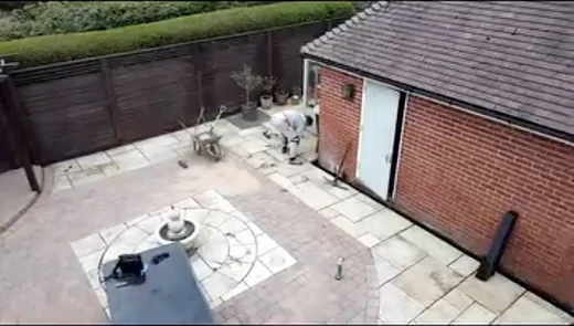Paved patio with a circular paving feature